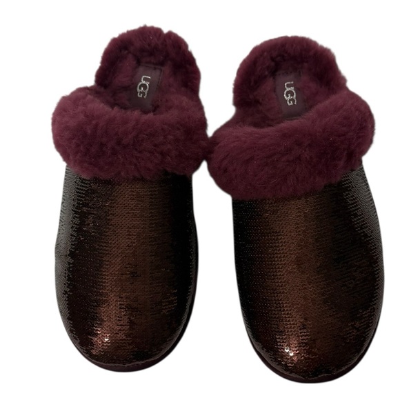 UGG Sparkle Slipper Burgundy Sequin Shearling Women’s Sz10 Like NWOT - Picture 4 of 10